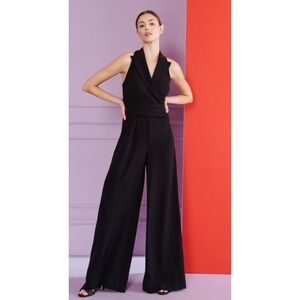 Talbot Runhof Black Sleeveless Wide Leg Jumpsuit Sz 10 Draped Waist/Back Elegant